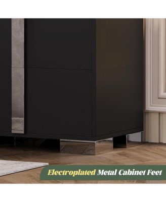 End Table - Elegant Nightstand, Wood Bedside Table with Drawers, Metal Foot and Mirrored Metal Handles for Bedroom, Living Room