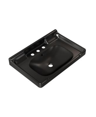 28" Bathroom Ceramic Sink Basin with 3 Faucet Holes, Rectangular Countertop Vanity with Overflow for Modern Bathroom