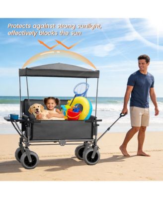 Collapsible Wagon - Heavy-Duty Seat Wagon with Canopy and Rear-Mounted Folding Tabletop, 500lbs Heavy-Duty for Camping, Garden
