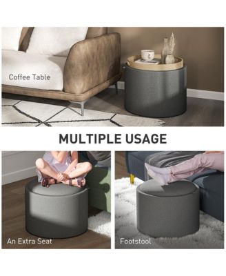 Round Storage Ottoman Table with Flip Top Tray