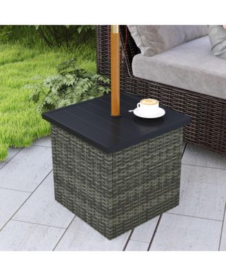 Wicker Side Table, Square PE Rat Outdoor End Table