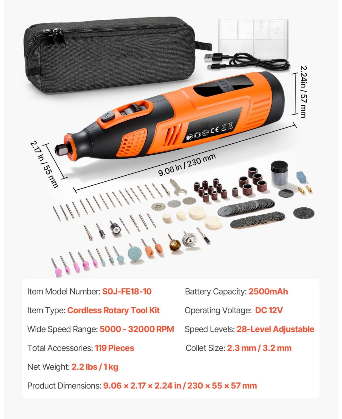 Mecale 119-Piece Cordless Rotary Tool Kit, DC12V Mini Rotary Tool, 28-Speed 5000–32000 Rpm, Multi-Purpose Diy Tool Set