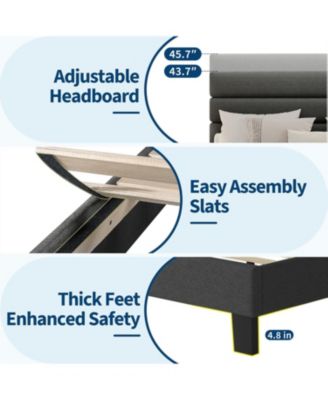 Platform Bed Frame with Adjustable Headboard, Fabric Upholstered and Wooden Slats Support, Heavy Duty Mattress Foundation, No Box Spring Needed