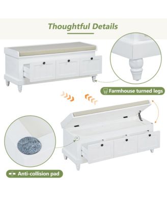 Shoe Bench - Fluted Entryway Storage Bench with Cushion, 3 Drawers and Hidden Compartment for Hallway, Living Room