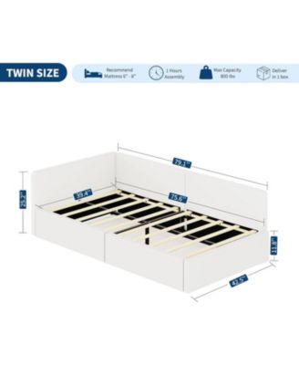 Daybed with Guardrails, Velvet Upholstered Corner Bed Frame, Adjustable Headboard, No Box Spring Needed