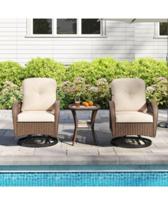 3 PCS Patio Swivel Rocker Set Gliding Bistro Furniture Set with Tempered Glass Table