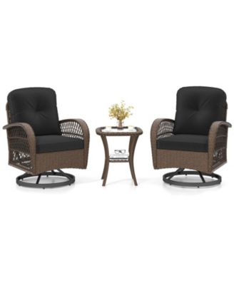 3 PCS Patio Swivel Rocker Set Gliding Bistro Furniture Set with Tempered Glass Table