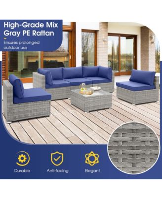 6 PCS Patio Conversation Sofa Set Outdoor Rattan Furniture Cushioned Seat