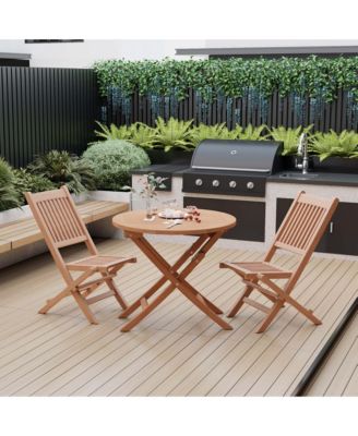 3pcs Patio Outdoor  Indonesia Teak Wood Bistro Dining Set Folding Chair & Table Slatted