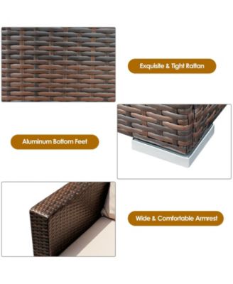 3PCS Patio Rattan Furniture Set Conversation Wicker Sofa Set w/Cushion Garden