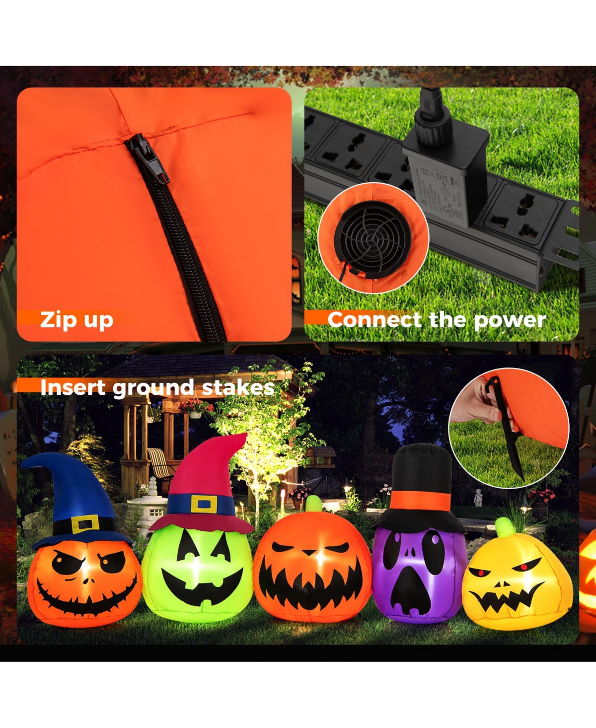 9 Ft Inflatable Pumpkin Patch Family Blow up Yard Halloween