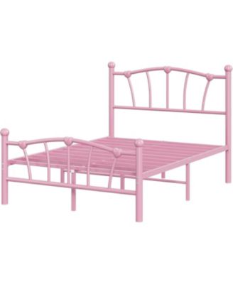 Full Bed Frame for Kids, Full Size Bed with Headboard and Footboard, Heart Shaped Platform Bed Frame, Heavy Metal Slat Support, Noiseless