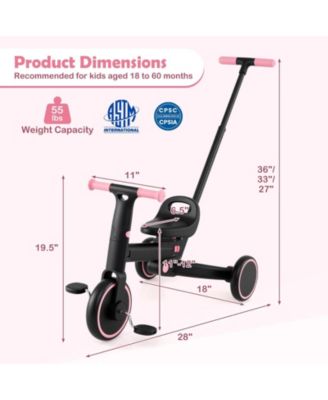 4-in-1 Foldable Toddler Tricycle with Push Handle with Adjustable Seat