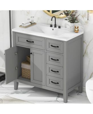 36"  Bathroom Vanity with Ceramic Sink, Solid Wood Frame, Storage Cabinet & Drawers for Modern Home
