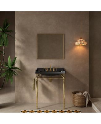 Bathroom Console Sink with Ceramic Vanity, Wall Mounted Basin & Stainless Steel Legs, Towel Bar Included
