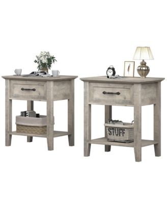 Wood Bedside Table With 1 Drawer and Open Storage Shelf, Industrial Side Table