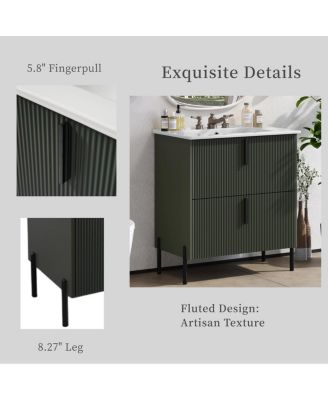 30" Bathroom Vanity with Sink, Modern Fluted MDF Cabinet, Full-Extension Soft Close Drawers for Small Spaces