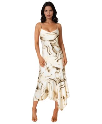 Women's Printed Satin V-Neck Hanky Dress