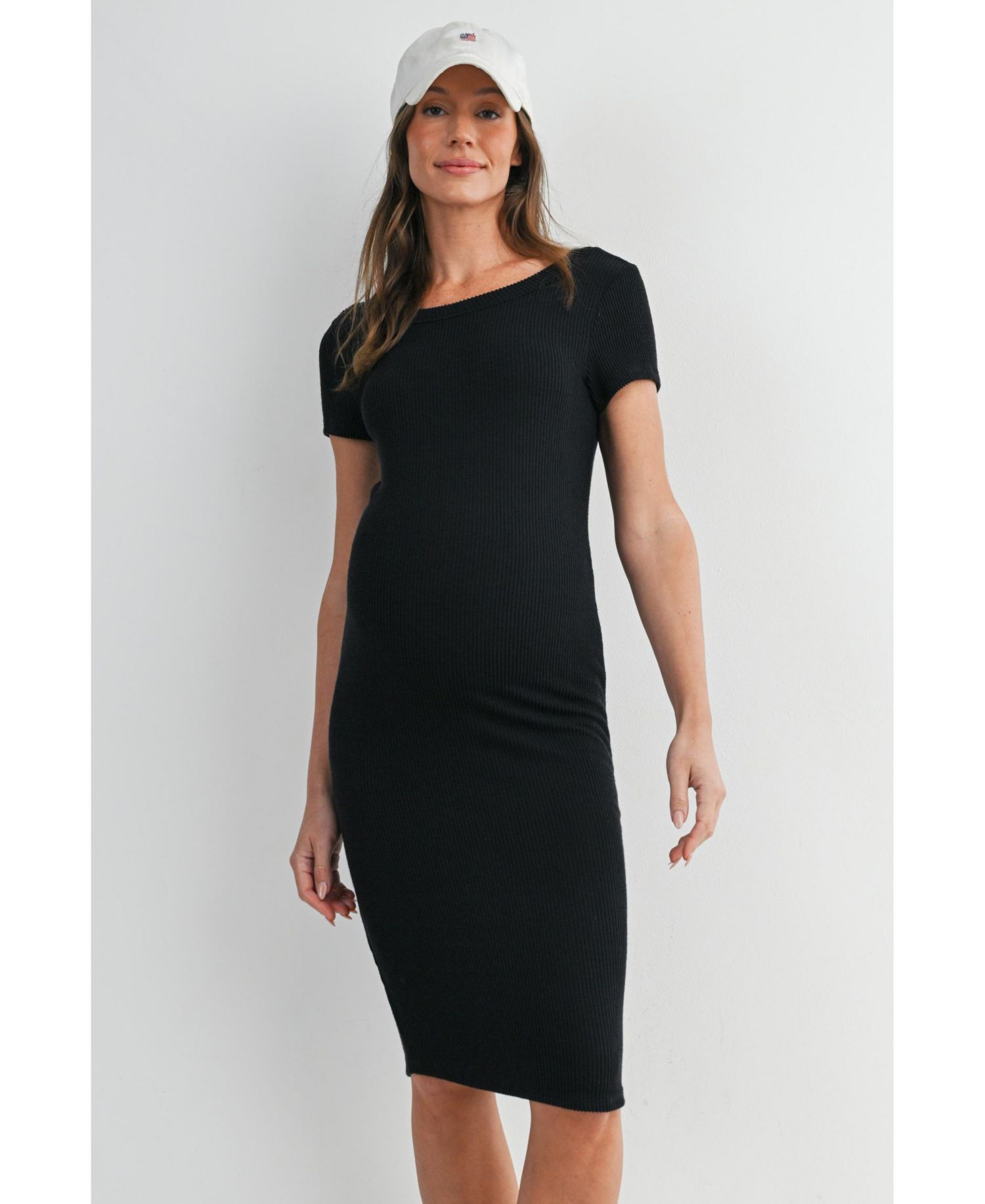 Women's Bodycon Ribbed Knit Short Sleeve Midi Dress