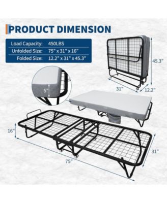 Folding Bed with Mattress, 75" x 31" Folded Bed with 5" Memory Foam Mattress and Sturdy Metal Frame, Rollaway Guest Beds on Wheels for Adults