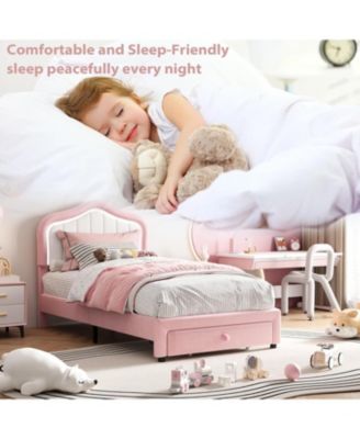 Twin LED Upholstered Bed Frame Storage Drawer Velvet Platform No Box Spring Wooden Slats Easy Assembly