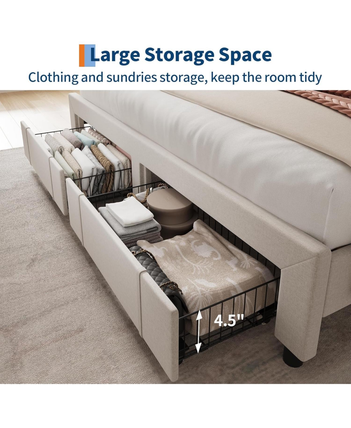 gaomon Bed Frame with Storage Headboard, Upholstered Platform Beds Drawers, Charging Station, Noise-Free