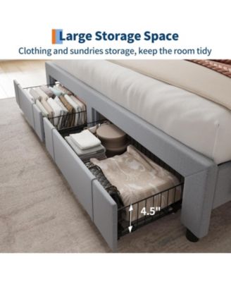  Bed Frame with Storage Headboard, Upholstered Platform Beds with Drawers, Charging Station, Noise-Free, No Box Spring Needed