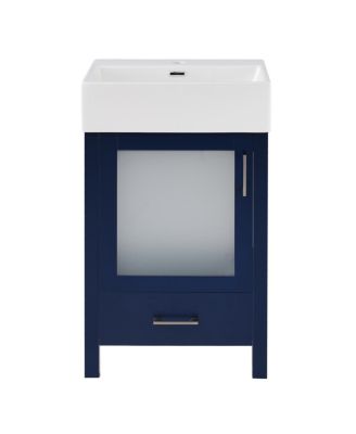  Bathroom Vanity with Ceramic Sink, Glass Door, Drawer & Soft Close for Small Bathrooms