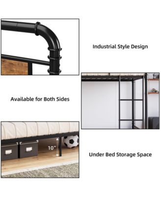 Metal Bunk Bed Heavy Duty Twin Bunk Guardrail Ladder Convertible No Box Spring