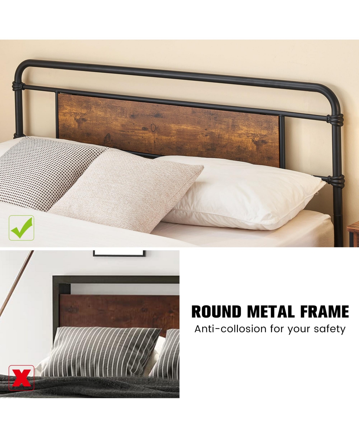 gaomon Size MDFandMetal Platform Bed-Curved Frame-Wood Slat Support-No Box Spring Needed