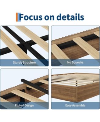 Wood Platform Bed Frame- Fluted Design Low Profile Noise-Free Easy Assembly No Box Spring Needed