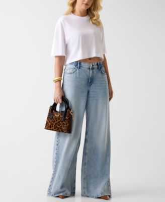 Women's Rhinestone Embellished Crewneck Cropped Oversize T-Shirt