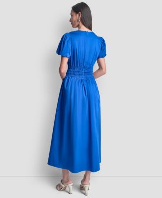 Petite V-Neck Smocked Waist Midi Dress