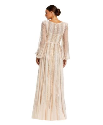 Women's Embellished Long Sleeve A-Line Evening Gown