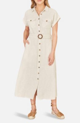 beige linen wrap dress Women's Long Beige Shirt Dress - Cotton Twill, Belt