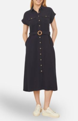 Women's Viscose Linen Look Midi Shirt Dress