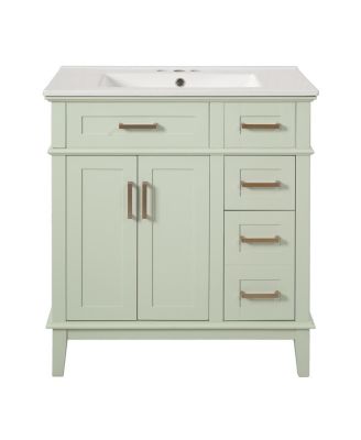 30" Bathroom Vanity with Ceramic Sink, Modern Storage Cabinet with 2 Soft-Close Doors & Deep Drawer for Small Bathrooms