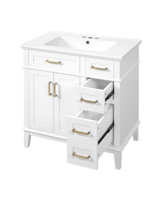 30" Bathroom Vanity with Ceramic Sink, Modern Storage Cabinet with 2 Soft-Close Doors & Deep Drawer for Small Bathrooms