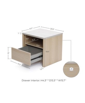 19.7" Snowy Oak Nightstand with Drawers, Modern Bedside Table with Faux Travertine Top