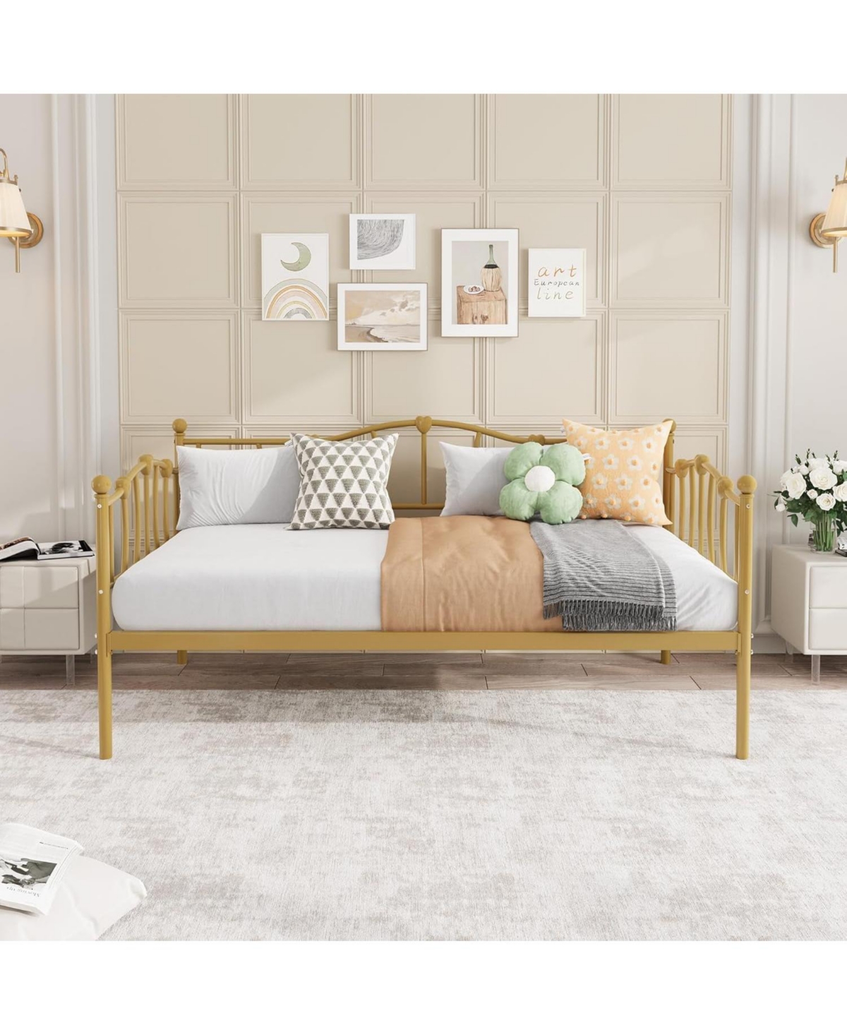 gaomon Twin Daybed Frame Metal Platform Sofa Bed Headboard Storage No Box Spring Heavy Duty Steel Slats