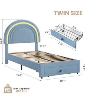 Twin LED Upholstered Bed Princess Platform Rainbow Headboard Storage Drawer No Box Spring Easy Assembly