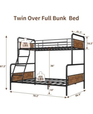 Full Metal Bunk Bed Convertible High Guardrail Ladder Underbed Storage No Box Spring Space-Saving
