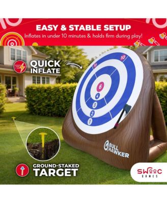XL Bull Hawker | Giant Axe Darts (Over 8ft Tall) w/ 15+ Games | Axe Throwing Game for Backyard w/ Air Pump | Outdoor Fun