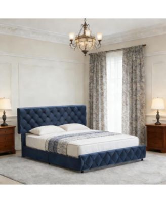 Upholstered Platform Bed Frame with Adjustable Headboard & 4 Storage Drawers - Diamond Tufted Linen - Sturdy & Noise