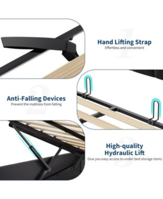 Bed Frame Lift-Up Storage LED Lights Upholstered Velvet Charging Headboard Metal Frame No Box Spring.