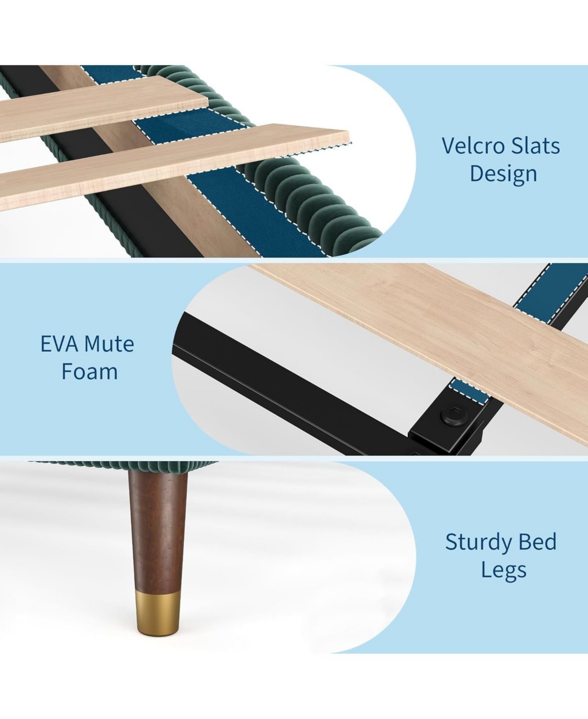 gaomon Upholstered Platform Bed Fabric Headboard Wooden Metal Slats Noise-Free Easy Assembly No Box Spring