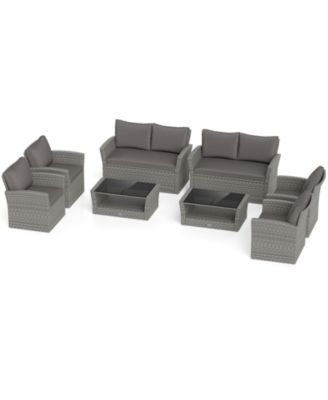 Set Of 8 Patio Furniture Set w/ 4 Rattan Chairs Loveseat Coffee Table Cushions