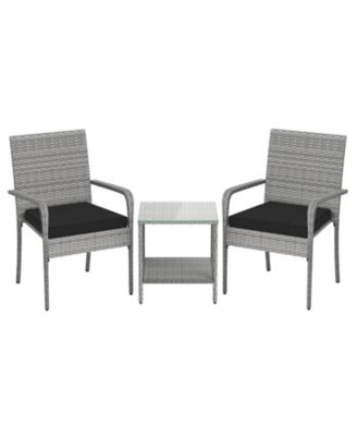 3 Pieces Patio Furniture Set PE Rattan Porch Chairs w/ 2-Tier Table
