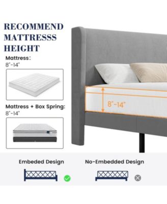 Queen Bed Frame with Headboard, Upholstered Platform Bed with Wood Slat Support, Sturdy Support Feet