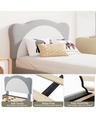 Velvet Princess Platform Bed with Upholstered Headboard and Solid Wood Slats Support for Kids